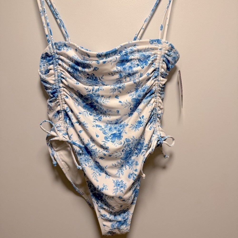 Wild Fable Large One Piece Swimsuit Blue Floral NWT